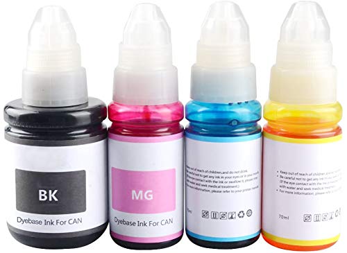 Compatible Refill Dye Ink for GI-290 GI290 Color Ink Kit Compatible for Canon PIXMA G4200 G4210 G3200 G1200 G2200 Printer, (Black Cyan Magenta Yellow, 4-Pack) Black 135ML C/M/Y 70ML