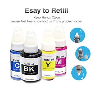 Compatible Refill Dye Ink for GI-290 GI290 Color Ink Kit Compatible for Canon PIXMA G4200 G4210 G3200 G1200 G2200 Printer, (Black Cyan Magenta Yellow, 4-Pack) Black 135ML C/M/Y 70ML