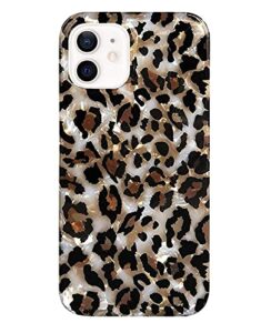 j.west case compatible with iphone 11 6.1-inch, luxury sparkle translucent clear leopard cheetah print pearly design soft silicone slim tpu protective phone case cover for girls women (bling)