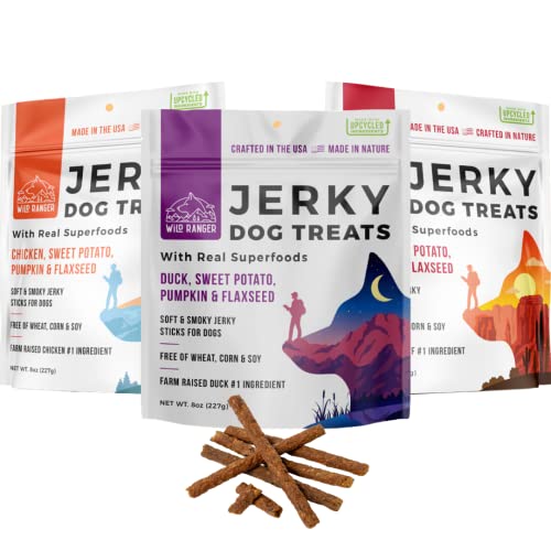 WILD NATURE All Natural Jerky Dog Treats | Duck, Chicken, and Beef Jerky Dog Treats Made in The USA | High Protein, Grain Free Superfood for Dogs | Perfect Training Treats for All Sized Dogs