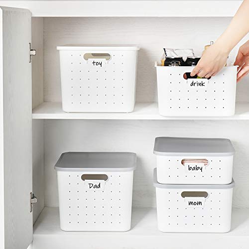 vacane 3 Pack Plastic Storage Bins with White Lids, Storage Baskets for Organizing Container Stackable Storage Box with Handle for Shelves Closet Office Classroom, 14 x 10 x 8 inch