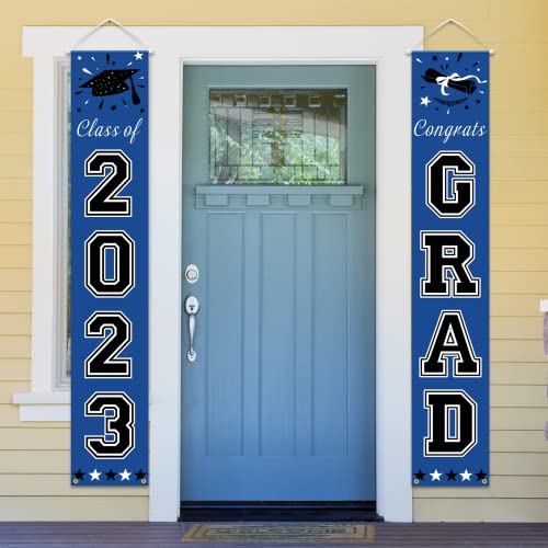 DAZONGE Blue Graduation Decorations Class of 2023, Congrats Grad Porch Banner for Any Schools or Grades Party Decorations 2023