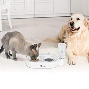 ANYPET 2-in-1 Gravity Water Bowl and Food Bowl, Anti-Spill Raised Sides, Anti-Slip Base, Pet Automatic Water Dispenser with Detachable Bowl and 500ml Water Bottle, White (APF07W)
