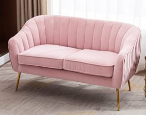 artechworks contemporary tufted velvet tub barrel loveseat sofa chair upholstered couch with golden metal legs club two-seat sofa for living reading room bedroom apartment small space dorm, pink