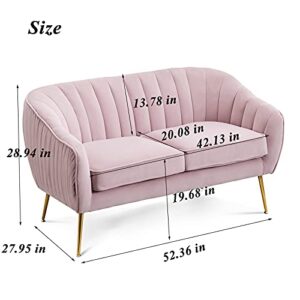 Artechworks Contemporary Tufted Velvet Tub Barrel Loveseat Sofa Chair Upholstered Couch with Golden Metal Legs Club Two-Seat Sofa for Living Reading Room Bedroom Apartment Small Space Dorm, Pink