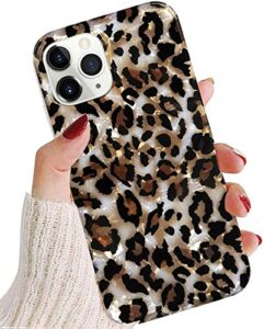 j.west iphone 11 pro max case leopard for women girls,cute sparkle translucent clear stylish cheetah pattern design slim soft tpu silicone protective phone case cover for iphone 11 pro max 6.5" bling