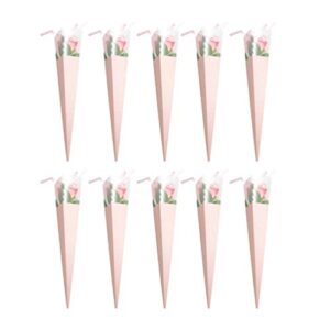 pretyzoom 10pcs single roses flower gift box cone flower bouquet wrapping paper rose packaging bag diy flower holder for valentines day wedding birthday gift without flower (pink)