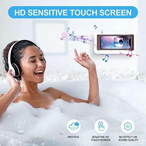 KUNSLUCK Shower Phone Holder Waterproof, Anti-Fog Touch Screen Shower Phone Case, Wall Mount Phone Holder for Shower Bathroom Mirror Bathtub, Compatible with 4.7"-6.8" Mobile Phones