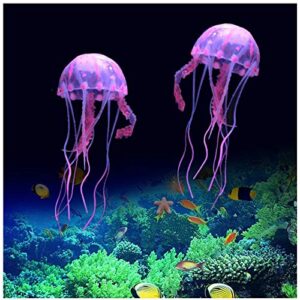 wishlotus 2 pcs jellyfish fish tank decorations, simulation jellyfish plant ornament, fish tank jellyfish glow decorations, fish tank decorations for various aquarium (s, pink)