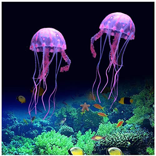 WishLotus 2 PCS Jellyfish Fish Tank Decorations, Simulation Jellyfish Plant Ornament, Fish Tank Jellyfish Glow Decorations, Fish Tank Decorations for Various Aquarium (S, Pink)