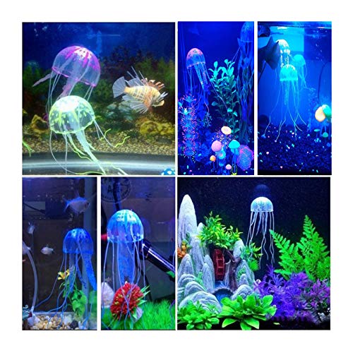 WishLotus 2 PCS Jellyfish Fish Tank Decorations, Simulation Jellyfish Plant Ornament, Fish Tank Jellyfish Glow Decorations, Fish Tank Decorations for Various Aquarium (S, Pink)