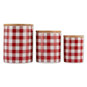 dii ceramic canister sets for the kitchen food safe storage containers with lids, large, medium & small, buffalo check, red & white, 3 count