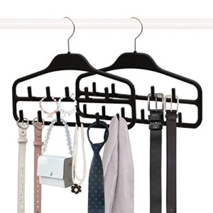rosos belt hanger holder organizer 2 pack, non slip belt rack with 360 degree swivel hooks, sturdy belt organizer for closet storage ideal for belts, ties, tank tops, scarves and masks, black