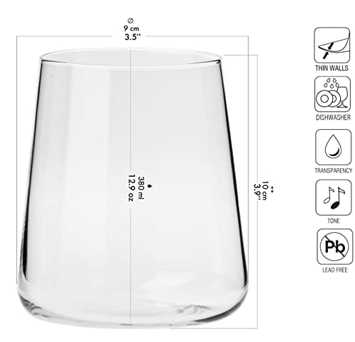 Krosno Water Juice Drinking Glasses | Set of 6 | 12.9 oz | Avant-Garde Collection | Crystal Glass | Perfect for Home, Restaurants and Parties | Dishwasher Safe