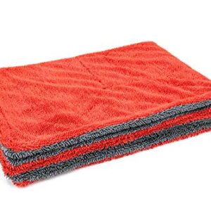 [Dreadnought] Microfiber Car-Drying Towel, Superior Absorbency for Drying Cars, Trucks, and SUVs, Double-Twist Pile, One-Pass Vehicle-Drying Towel (20"x30") 1-Pack (Red/Gray)