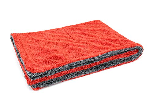 [Dreadnought] Microfiber Car-Drying Towel, Superior Absorbency for Drying Cars, Trucks, and SUVs, Double-Twist Pile, One-Pass Vehicle-Drying Towel (20"x30") 1-Pack (Red/Gray)