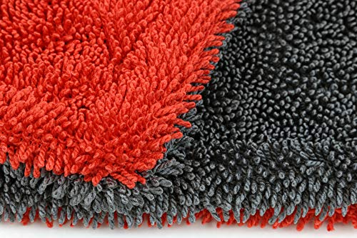 [Dreadnought] Microfiber Car-Drying Towel, Superior Absorbency for Drying Cars, Trucks, and SUVs, Double-Twist Pile, One-Pass Vehicle-Drying Towel (20"x30") 1-Pack (Red/Gray)