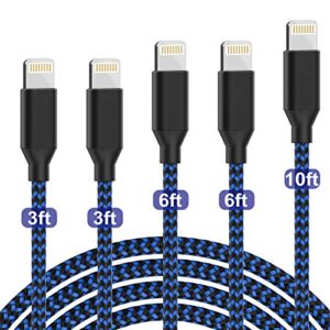 [apple mfi certified] plmuzsz iphone charger lightning cable 5pack [3/3/6/6/10ft] nylon braided compatible iphone 12 pro max/xs/xr/8/7/6s/se/ipad more