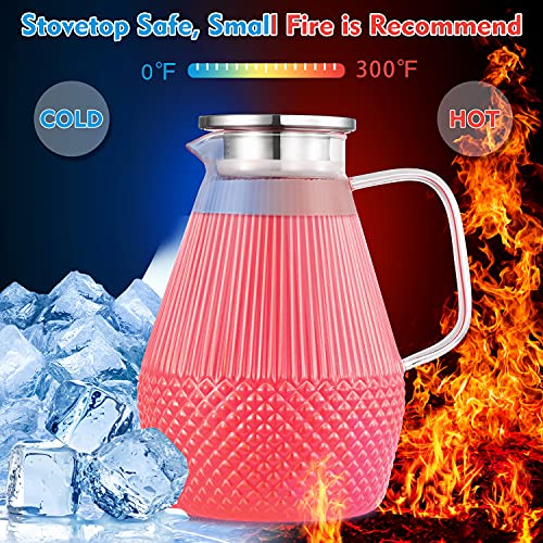 Glass Pitcher, veecom 80oz Glass Pitcher with Lid and Spout, Large Glass Water Pitcher for Juice, Lemonade and Hot&Cold Beverage, Iced Tea Pitcher for Fridge, Heat Resistant Glass Carafe with Brush