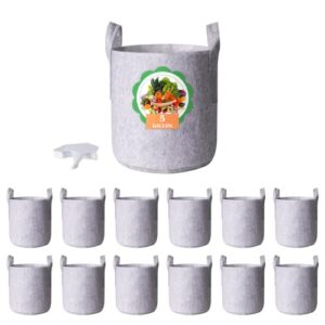 decorlife 12-pack grow bags, 5 gallon thickened nonwoven fabric pots with handles, grey, come with plant labels