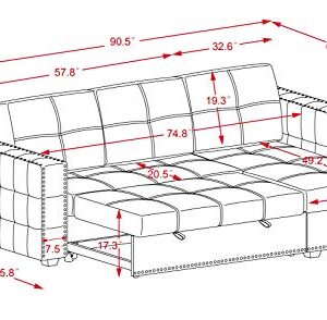 JULYFOX Gray Sectional Sofa with Storage Chaise, Mid Century Modern Reversible L-Shaped Sleeper Sectional Sofa Bed Button Tufted Copper Nail Head Trim 90 inch Wide for Living Room Office