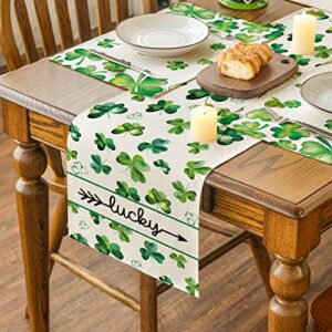 Artoid Mode Lucky Clover Shamrocks Table Runner, Seasonal St. Patrick's Day Holiday Kitchen Dining Table Runner for Home Party Decor 13 x 72 Inch