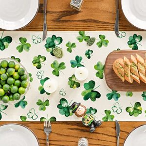 Artoid Mode Lucky Clover Shamrocks Table Runner, Seasonal St. Patrick's Day Holiday Kitchen Dining Table Runner for Home Party Decor 13 x 72 Inch