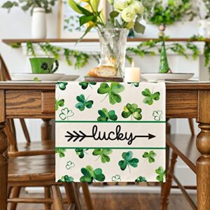 Artoid Mode Lucky Clover Shamrocks Table Runner, Seasonal St. Patrick's Day Holiday Kitchen Dining Table Runner for Home Party Decor 13 x 72 Inch