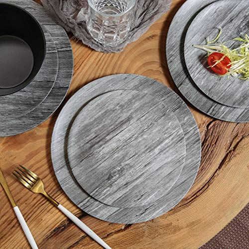 Plates and Bowls Set - 12pcs Melamine Dishes Dinnerware Set, Service for 4, Nonstick for kitchen,Outdoor/Indoor use,Wood Grain Pattern