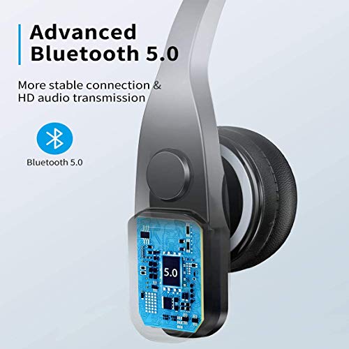 Trucker Bluetooth Headset, V5.0 Noise Cancelling Wireless Headset with Microphone, On Ear Hands-Free Bluetooth Headphone for iPhone Samsung Cell Phone Call Center Home Office Skype