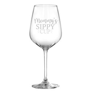 mother’s day gift - mommy’s sippy cup wine glass 15oz, funny mom wine glass gift for wife mom new mom first mom, perfect birthday christmas gag gift from husband son daughter kids