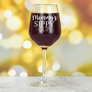 Mother’s Day Gift - Mommy’s Sippy Cup Wine Glass 15Oz, Funny Mom Wine Glass Gift for Wife Mom New Mom First Mom, Perfect Birthday Christmas Gag Gift from Husband Son Daughter Kids