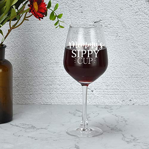 Mother’s Day Gift - Mommy’s Sippy Cup Wine Glass 15Oz, Funny Mom Wine Glass Gift for Wife Mom New Mom First Mom, Perfect Birthday Christmas Gag Gift from Husband Son Daughter Kids