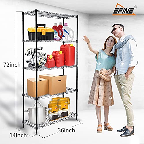 EFINE 5-Tier Steel Wire Shelving Rack with 5-Shelf Liners, Adjustable, NSF Certified Heavy Duty, 350lbs Loading Capacity Per Shelf(36"W x 14"D x 72"H)Pole Diameter 1"