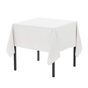 pomp white 52" x 52" inch square premium polyester tablecloth | wrinkle + stain resistant easy care fabric | fits square or round table