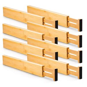 ecofives bamboo separators, expandable drawer divider, adjustable spring loaded drawer for kitchen, dresser, bedroom, baby drawer, bathroom & office, set of 8