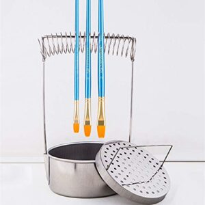 Adtop Portable Brush Washer Stainless Steel Paint Brush Basin with Brush Organizer for Art Brushes Cleaning and Drying