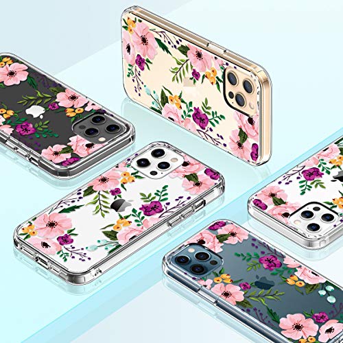 GiiKa for iPhone 12 Pro Max Case with Screen Protector, Clear Full Body Shockproof Protective Floral Girls Women Hard Case with TPU Bumper Cover Phone Case for iPhone 12 Pro Max, Small Flowers