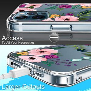 GiiKa for iPhone 12 Pro Max Case with Screen Protector, Clear Full Body Shockproof Protective Floral Girls Women Hard Case with TPU Bumper Cover Phone Case for iPhone 12 Pro Max, Small Flowers