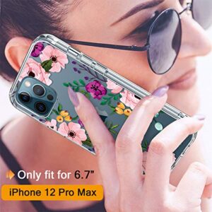 GiiKa for iPhone 12 Pro Max Case with Screen Protector, Clear Full Body Shockproof Protective Floral Girls Women Hard Case with TPU Bumper Cover Phone Case for iPhone 12 Pro Max, Small Flowers