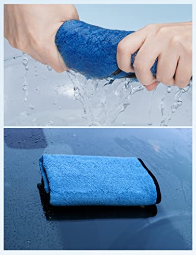 AstroAI Microfiber Towels for Cars, 6-Pack Absorbent and Reusable Microfiber Cleaning Cloth for Car/Domestic Cleaning, Yellow, Blue, Gray, 16" x 16"