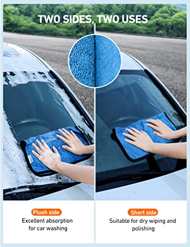 AstroAI Microfiber Towels for Cars, 6-Pack Absorbent and Reusable Microfiber Cleaning Cloth for Car/Domestic Cleaning, Yellow, Blue, Gray, 16" x 16"