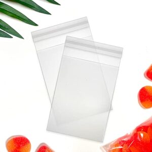 seal fresh cello bags – 3x5 inches (200 count) – clear plastic resealable self-adhesive sealing reclosable cellophane baggies – for snacks, popcorn, cookies, candies, treats, pastries, party favors, decorative wrappers, gifts, soaps, and goodies