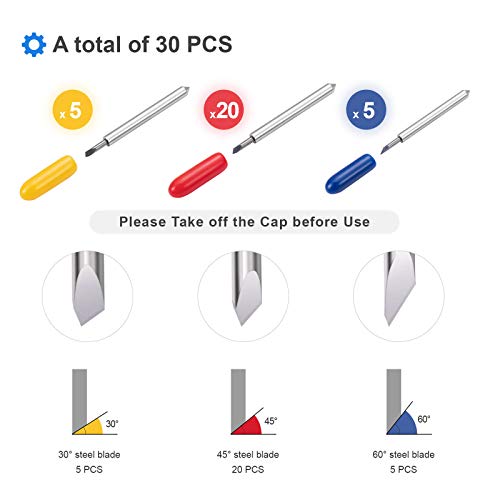 30PCS Fine Point Blades,STREWEEK Cutting Blades for Cricut Explore Air 2/Air 3/ Maker 3 Expression, Including 5PCS 30°Shallow Blades, 20PCS 45°Standard Blades and 5PCS 60°deep Cutting Blades