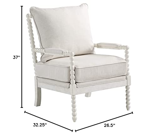 OSP Home Furnishings Kaylee Spindle Accent Chair, 26.5” W x 32.25” D x 37” H, Antique White Frame with White Linen Fabric