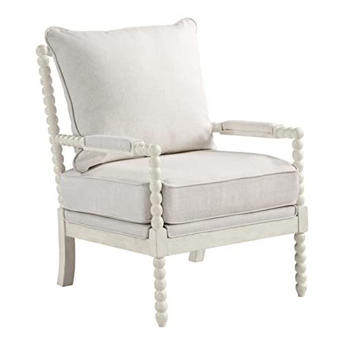 OSP Home Furnishings Kaylee Spindle Accent Chair, 26.5” W x 32.25” D x 37” H, Antique White Frame with White Linen Fabric