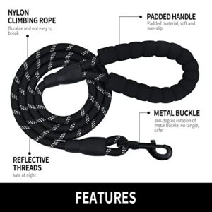 Panykoo 5/6 FT Strong Pet Dog Leash with Highly Reflective Threads,360-Degree No Tangles and Comfortable Padded Handle,Suitable for Small,Medium and Large Dogs