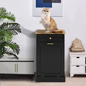 anbuy tilt out trash cabinet can bin kitchen wooden trash can free standing holder recycling cabinet with hideaway drawer wooden trash holder (black)