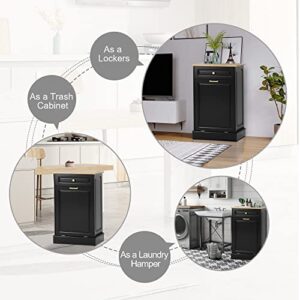 Anbuy Tilt Out Trash Cabinet Can Bin Kitchen Wooden Trash Can Free Standing Holder Recycling Cabinet with Hideaway Drawer Wooden Trash Holder (Black)