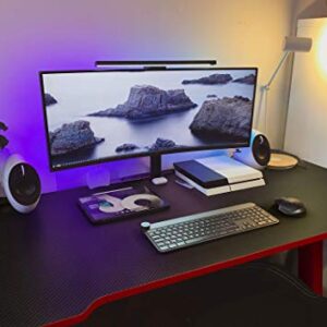 Flamaker Gaming Desk 44 Inch Gaming Table Computer Desk Gamer Table Z Shape Game Station with Large Carbon Fiber Surface, Cup Holder & Headphone (Red)